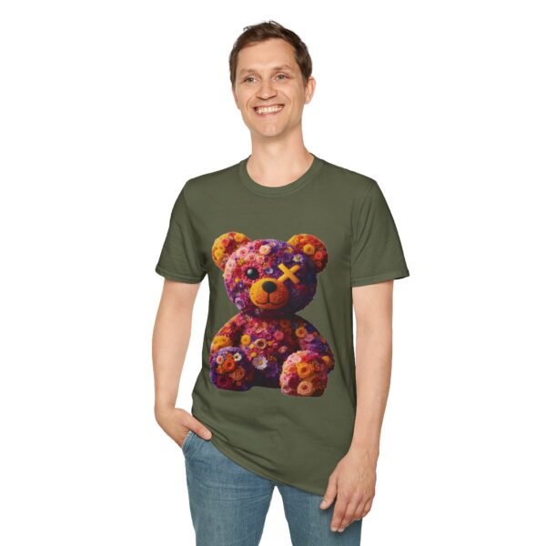 Multicolor Flowers Teddy Bear Unisex Funny Graphic Tee Shirt - Image 2