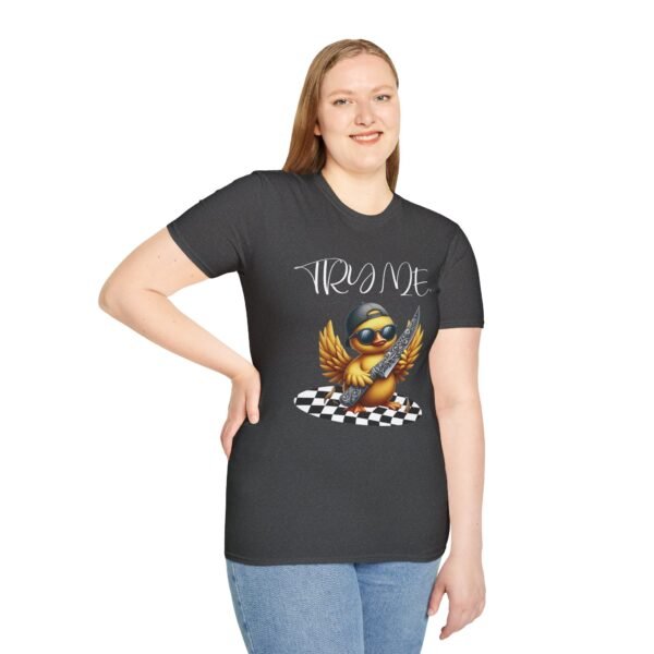Try Me Duck With Sunglasses and Knife Print Unisex T Shirt - Image 7
