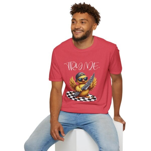 Try Me Duck With Sunglasses and Knife Print Unisex T Shirt - Image 10
