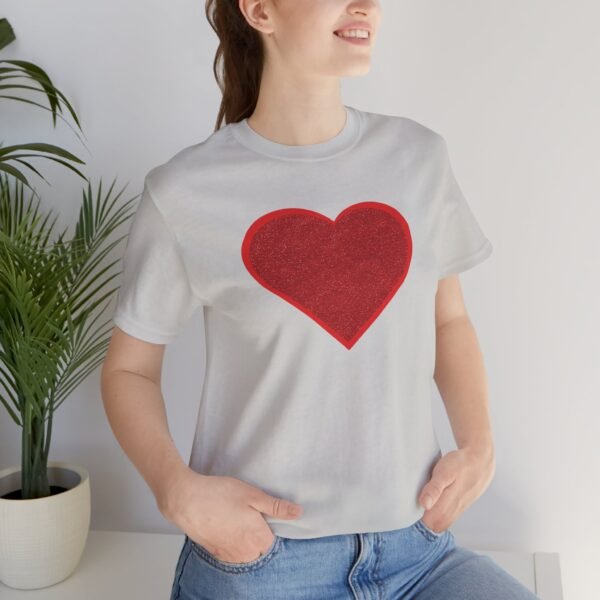 Red Glitter Heart Design Unisex Tee Shirt - Image 2