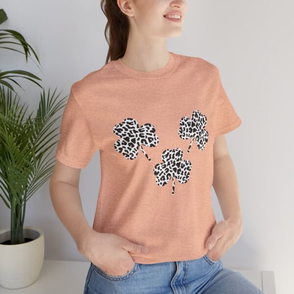 Black and White Three Leaves Clover Design Tee Shirt - Image 6