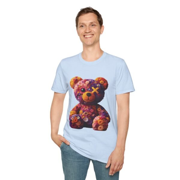 Multicolor Flowers Teddy Bear Unisex Funny Graphic Tee Shirt - Image 3
