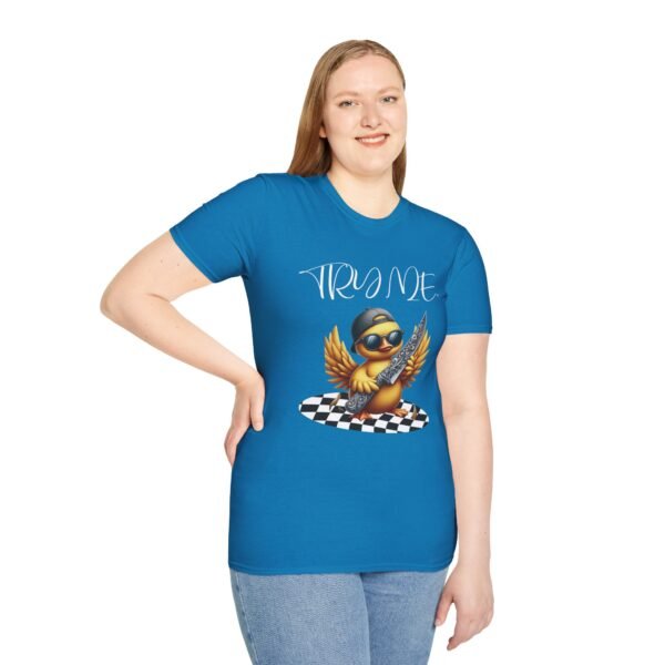 Try Me Duck With Sunglasses and Knife Print Unisex T Shirt - Image 5