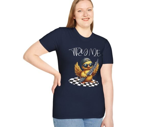 Alternative view of Try Me Duck With Sunglasses and Knife Print Unisex T Shirt