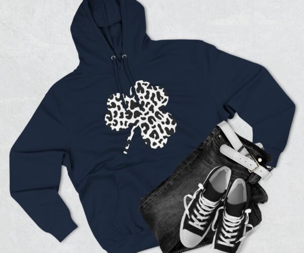 Alternative view of Black and White Clover Three-Panel Fleece Hoodie