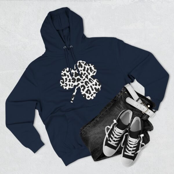 Black and White Clover Three-Panel Fleece Hoodie - Image 2