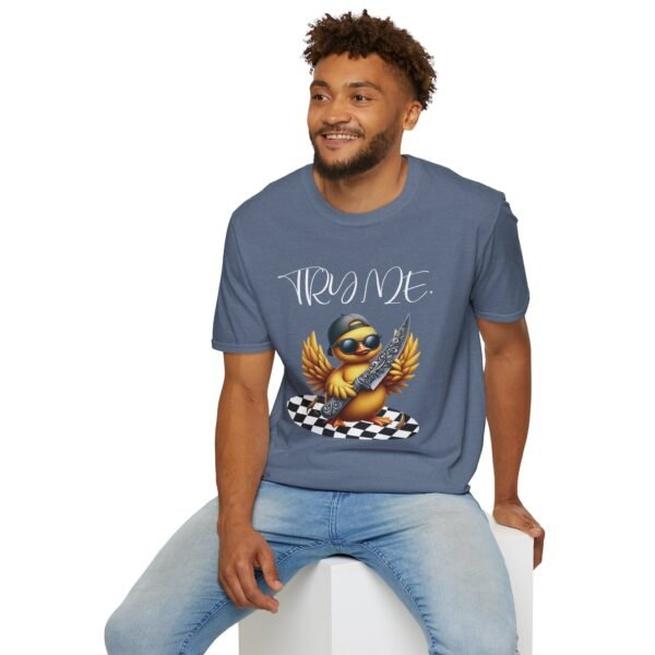 Try Me Duck With Sunglasses and Knife Print Unisex T Shirt - Image 6