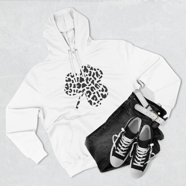 Black and White Clover Three-Panel Fleece Hoodie - Image 4