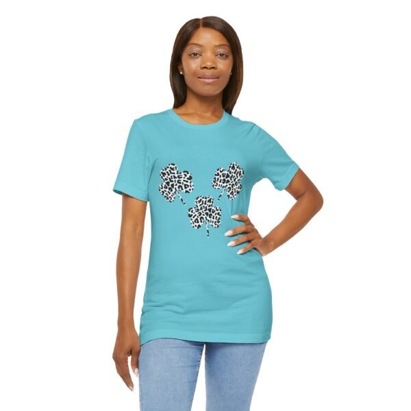 Black and White Three Leaves Clover Design Tee Shirt - Image 7