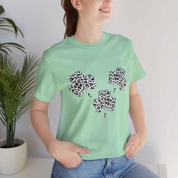 Black and White Three Leaves Clover Design Tee Shirt - Image 10