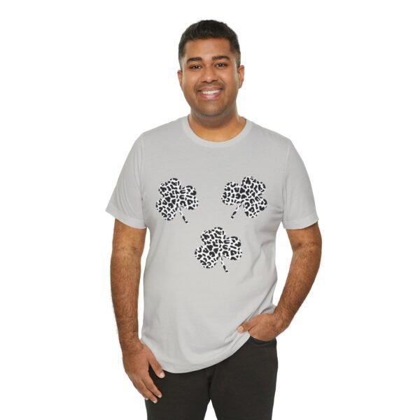 Black and White Three Leaves Clover Design Tee Shirt - Image 4