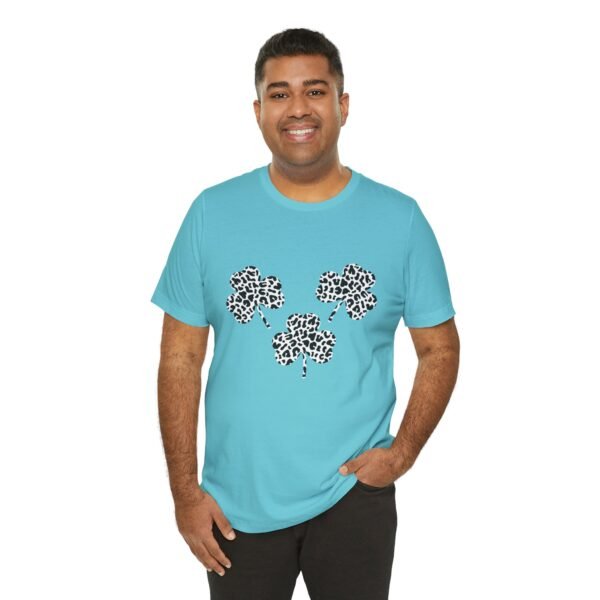 Black and White Three Leaves Clover Design Tee Shirt - Image 5