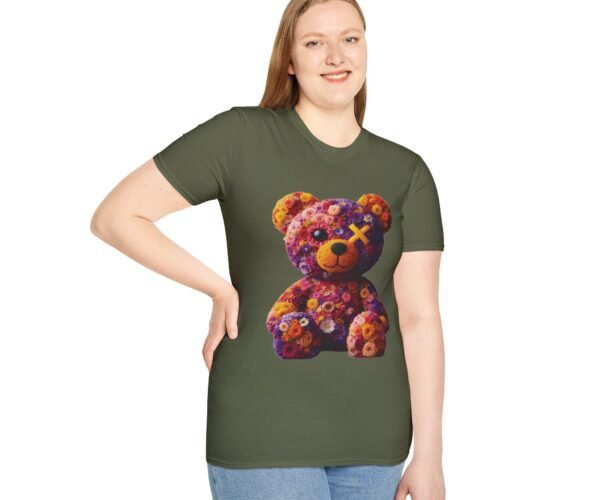 Multicolor Flowers Teddy Bear Unisex Funny Graphic Tee Shirt