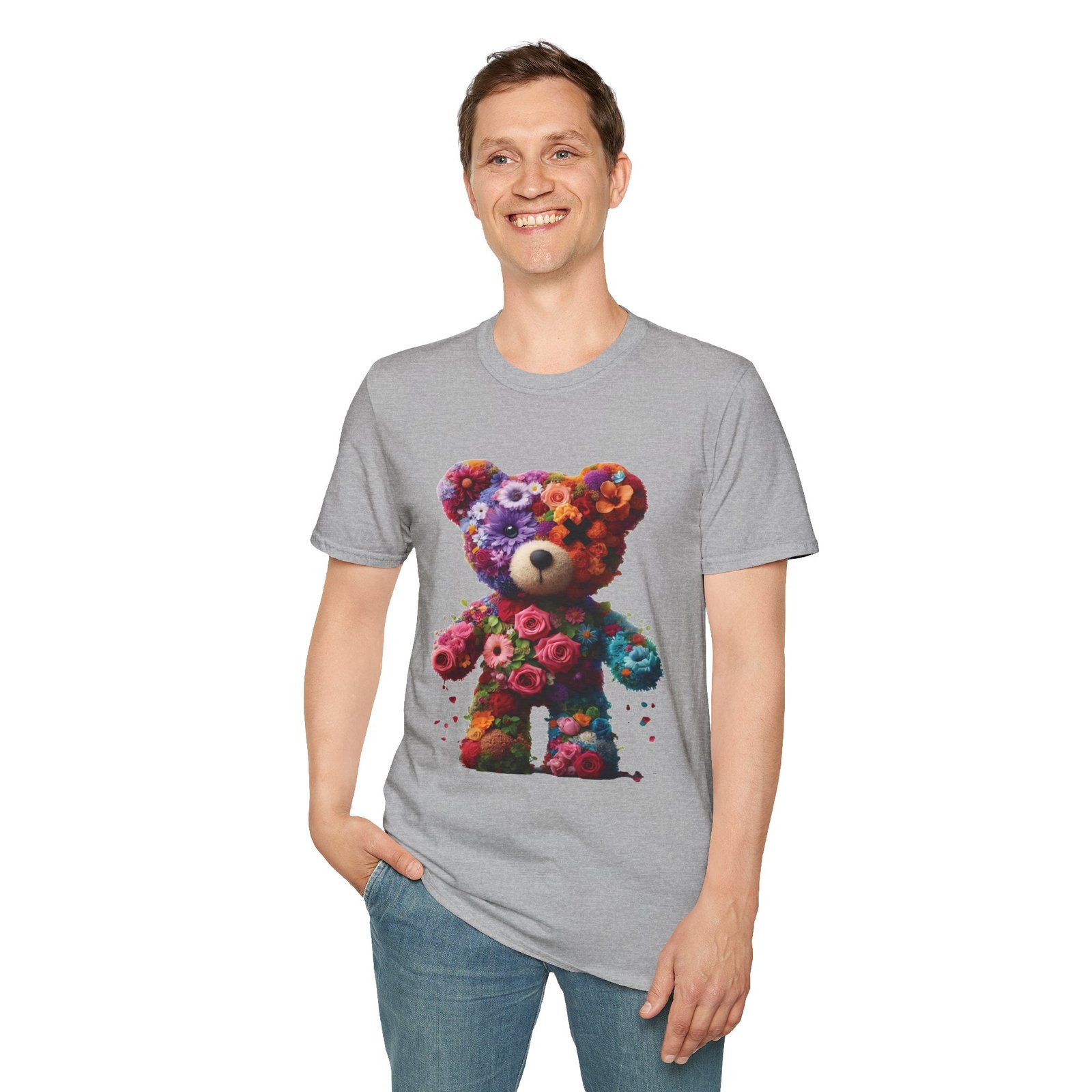 Flowers Design X Teddy Bear Unisex Funny Graphic Tee Shirt
