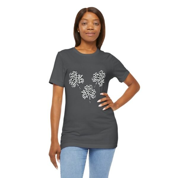 Black and White Three Leaves Clover Design Tee Shirt - Image 9