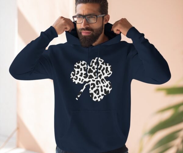 Black and White Clover Three-Panel Fleece Hoodie