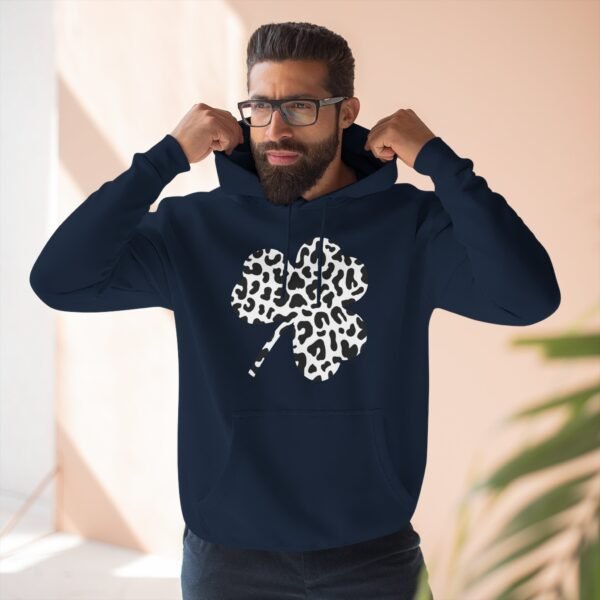 Black and White Clover Three-Panel Fleece Hoodie