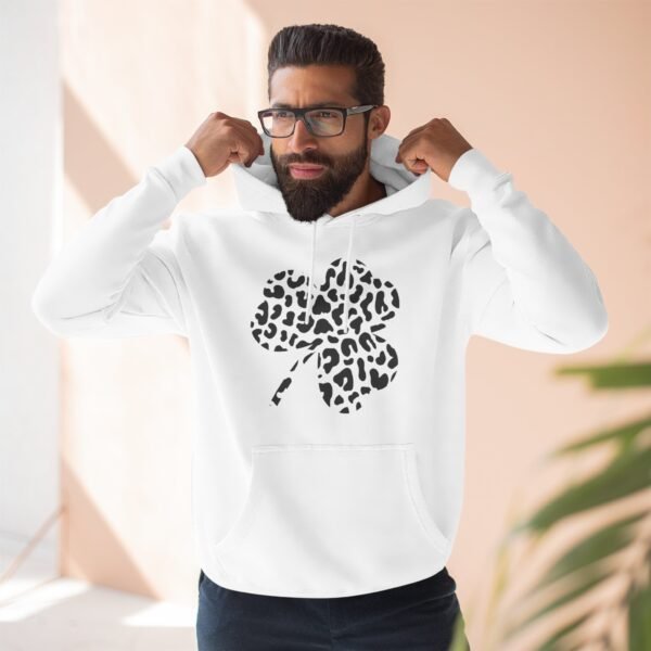 Black and White Clover Three-Panel Fleece Hoodie - Image 5