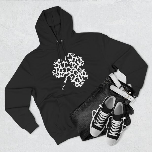 Black and White Clover Three-Panel Fleece Hoodie - Image 10