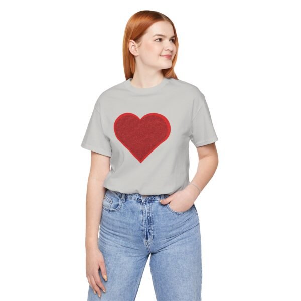 Red Glitter Heart Unisex Jersey Short Sleeve Tee Shirt - Image 2